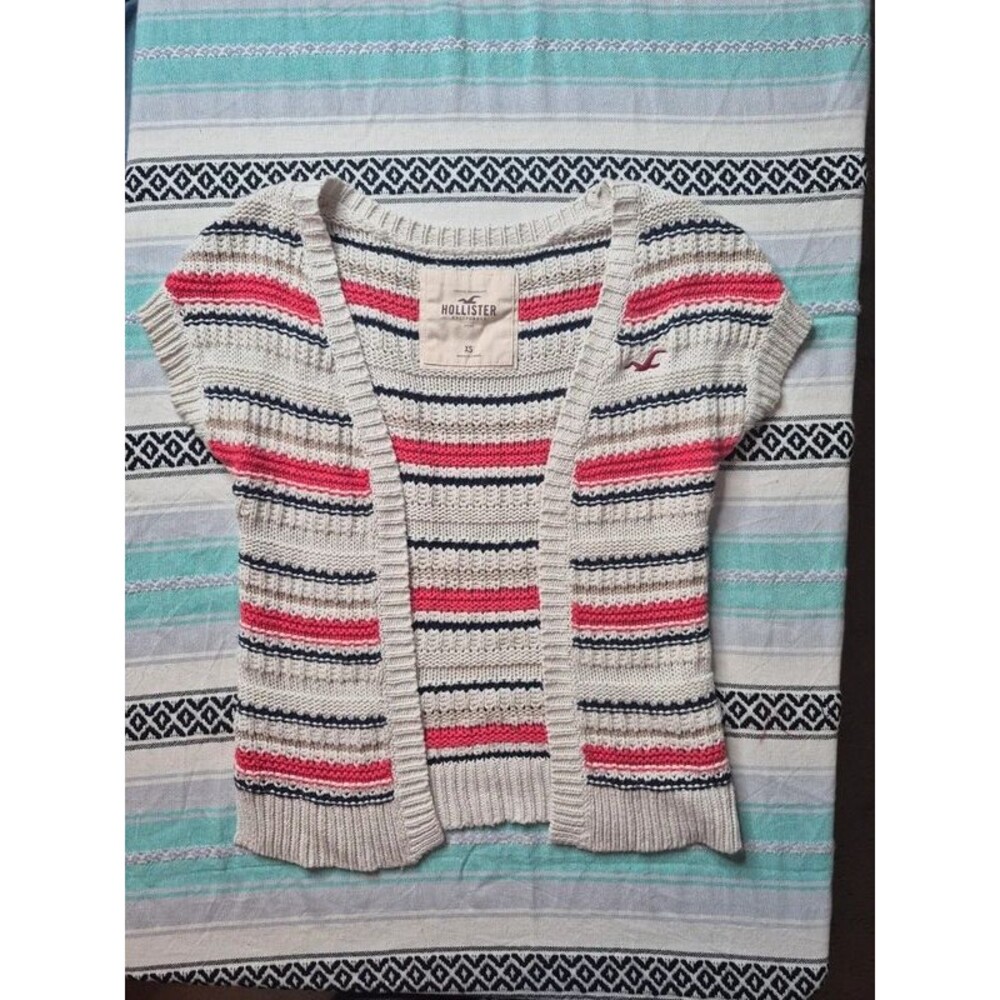 Vintage Y2K Hollister Striped Short Sleeve Cardigan Knit Sweater XS